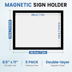 NUITPY 5 Pack Magnetic Sign Holder, 8.5in x 11in Self Adhesive Wall Mount Magnetic Document Holder, Magnetism Border Sign Holder with Transparent PVC Front Cover