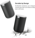 EKO Mini Desk Trash Can with Swing-Top Lid 0.4 Gallon Small Table Round Wastebasket for Office, Home, Car (Black)