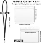 Marspark 200 Sets Clear Name Tags with Lanyard, Lanyards for ID Badges Reusable Strap with ID Holder Plastic Name Badges for Adults Business School Church Conference (Black)