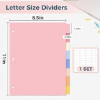 SUNEE 8 Tab Binder Dividers,Plastic Dividers for 3 Ring Binder,3 Ring Binder Dividers with Tabs for School Office Home Supplies,Pastel Color, 1 Set