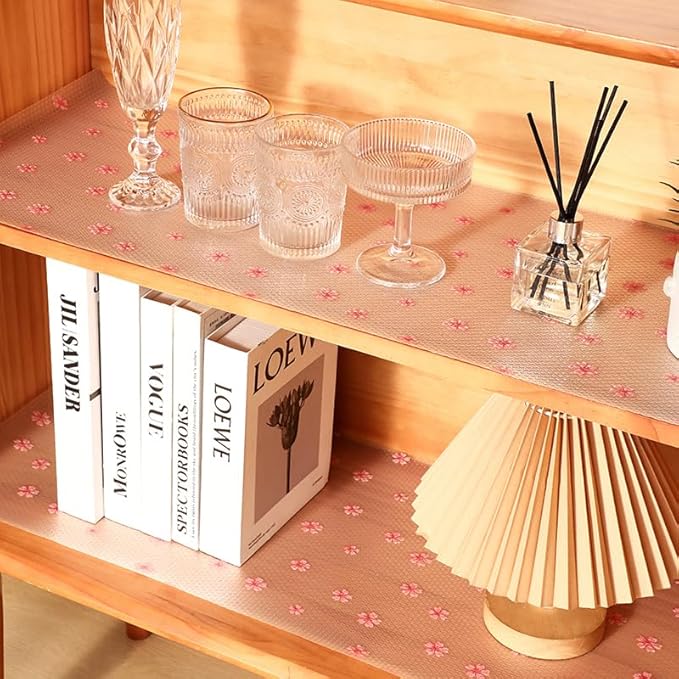 Cherry Blossom Shelf Liner - Non-Adhesive Drawer & Cabinet Liner, Non-Slip Waterproof Kitchen Shelf Paper,Pink Decorative Floral Refrigerator Liner, Easy to Cut & Clean