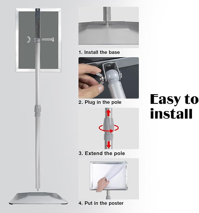Golemas Adjustable Sign Stand for Display, with Upgraded Iron Base, Pedestal Floor Signage Stand Holder for Outdoor or Indoor Advertising (8.5 x 11, Silver 3Pack)