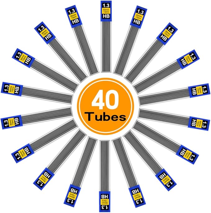 Coopay 480 Pieces Lead Refill 1.3 mm HB Break Resistant Mechanical Pencil Lead, 12 Pack Per Tube, 40 Tubes (1.3 mm)
