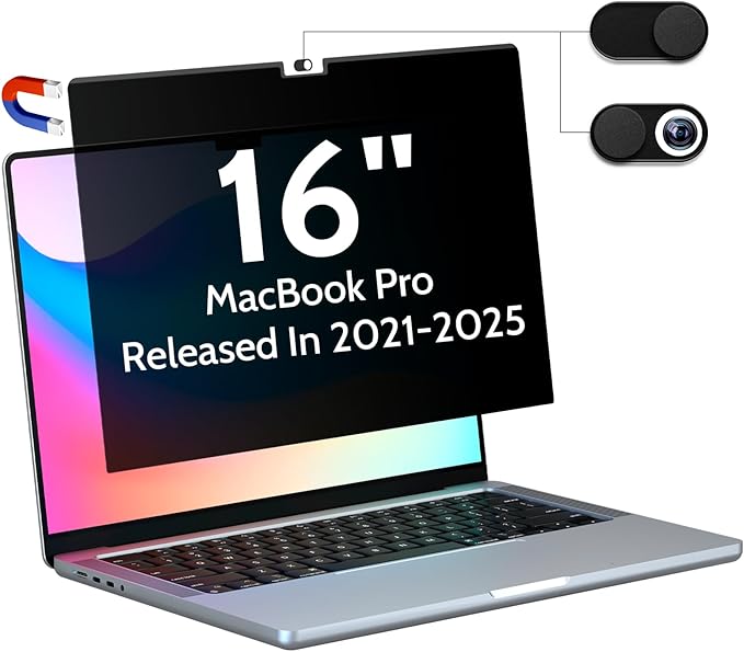 Peslv Magnetic Privacy Screen for MacBook Pro 16 Inch (2021-2025, M1, M2, M3, M4), 16inch Removable Matte Anti Blue Light Glare Private Filter Protector for Mac Pro 16.2" Laptop
