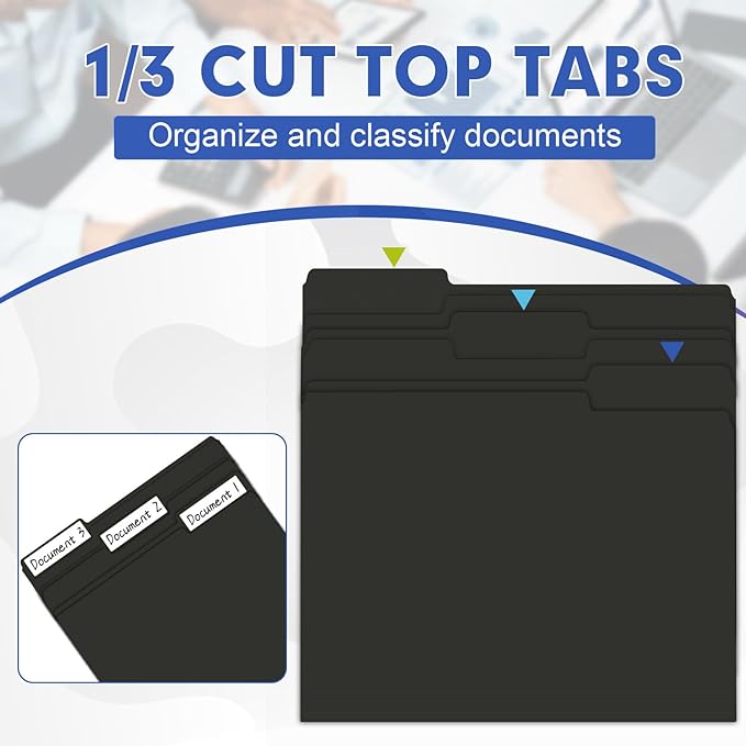 File Folder, HERKKA 120 Pack 1/3 Cut Tab File Folders, File Folders Great for Organizing and Filing, Letter Size, Black