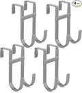 FYY Over The Door Hooks - 4 Pack Heavy Duty Dual-Hook Organizer Hanger with Non-Slip Rubber for Towels, Clothes, Hats & Bags Use in Bathroom, Bedroom, Kitchen - Fits Interior Doors Up to 1 3/8" Grey