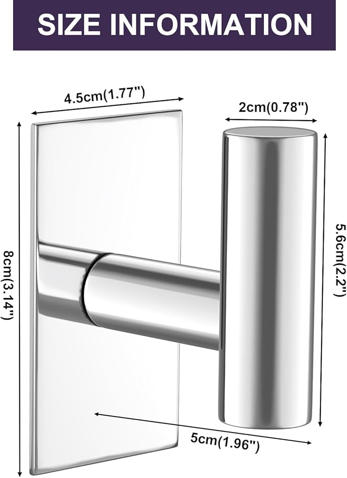 VAEHOLD Wall Towel Hooks, Heavy Duty Sticky Holder Waterproof Towel Hooks for Hanging Coat, Clothes, Closet Hook Wall Mount for Kitchen (Chrome, 4 Pack)