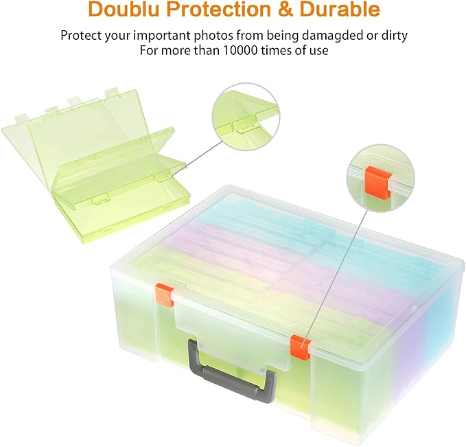Photo Storage Box 4x6, 18 Inner Extra Large Photo Case Large Photo Organizer Acid-Free Photo Box Storage Photo Keeper Photo Storage Case, Plastic Craft Storage Box for Photo Stickers Stamps Seeds