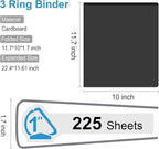 Comix Sturdy 3-Ring-Binder 1-inch D Ring Binders, 2.4mm-Thick, Hold 225 Sheets of 8.5" x 11" Paper, 8 Pack (Black)