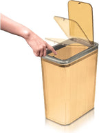 Glad Bathroom Trash Can, 2.6 Gallon (10L) - Slim Plastic Waste Basket with Pop-Up Lid and Bag Ring - Colored Clear Trash Can for Bedroom, Office, College Dorm - Brown