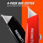 REXBETI 4-Pack Utility Knife, Heavy Duty Aluminum Shell Retractable Box Cutter for Cartons, Cardboard and Boxes, Extra 10 Blades Included