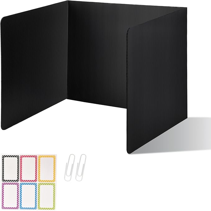 ZYINOZOC 2 Pack Desk Dividers for Students,3-Fold Privacy Screens,Testing Dividers for Classroom Waterproof,Plastic Easy Clean Privacy Shields for Student Includes Extra Labels