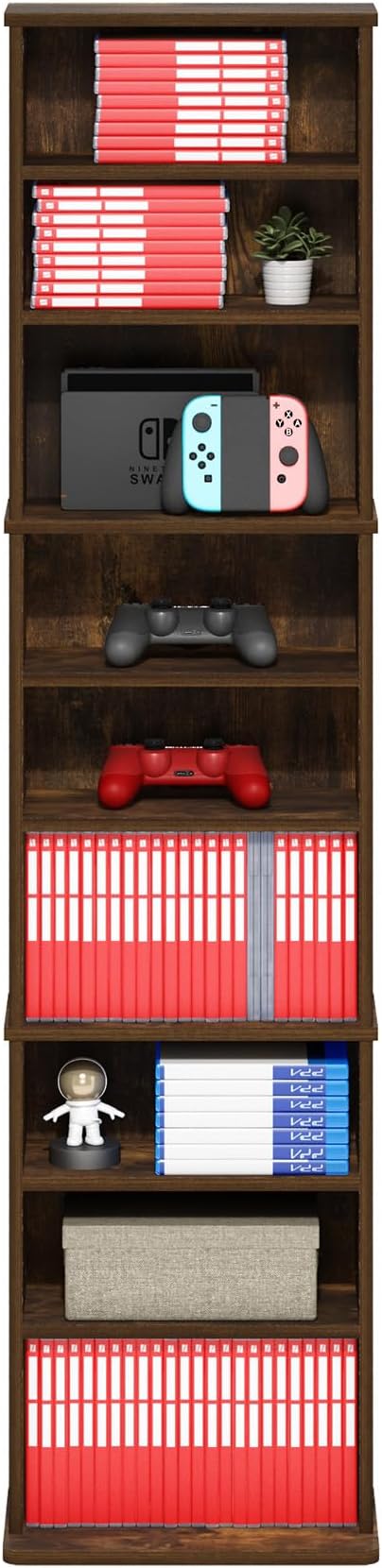 Furinno Jaya DVD Shelf, 9-Shelf Tall Narrow CD Rack, Media Shelf with Adjustable Shelves, DVD Storage Cabinets for CD Blueray Game Disc, Easy Assembly, for Living Room, Home Office, Amber Pine