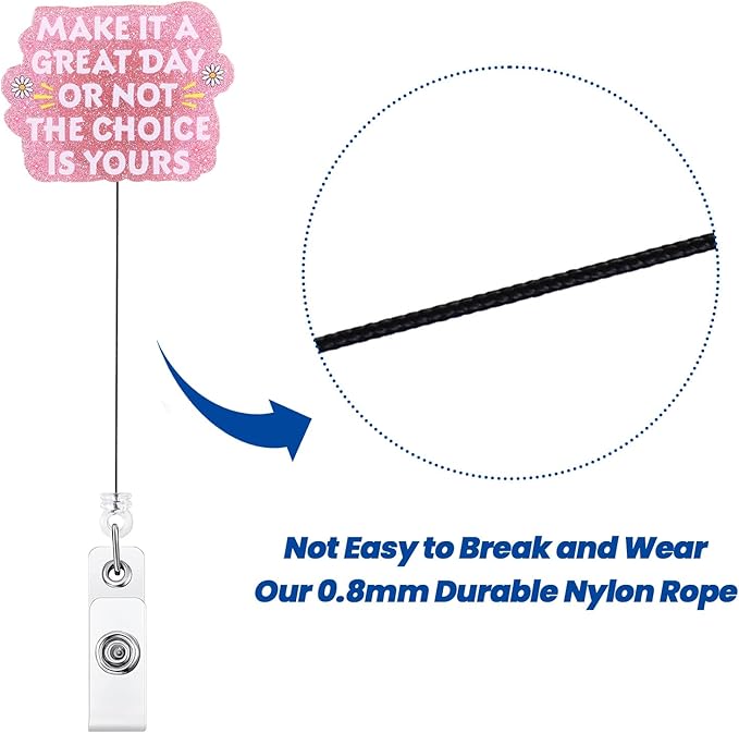 Make It A Great Day Or Not The Choice is Yours Funny Nurse Badge Reel, Cute Pink Retractable ID Card Badge Holder, Name Tag Badge Clip for RN Nurse Nursing Student Psychotherapist Social Workers
