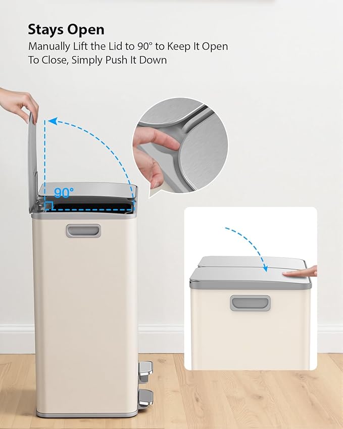 Lovewind Kitchen Trash Can, 2 x 8 Gallon (2 x 30 L) Stainless Steel Trash and Recycle Bin Combo with Soft-Close Lid, Dual Compartment Recycling Kitchen Step Trash Bin, Apricot