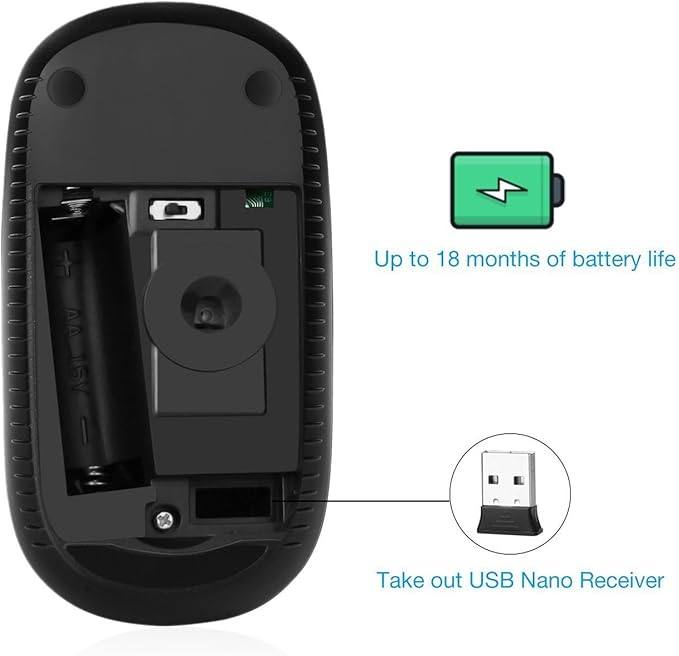 VssoPlor Wireless Mouse, 2.4G Slim Portable Computer Mice with Nano Receiver Quiet Silent Optical Laptop Mouse for Notebook, PC, Laptop, Computer-Black and Gray