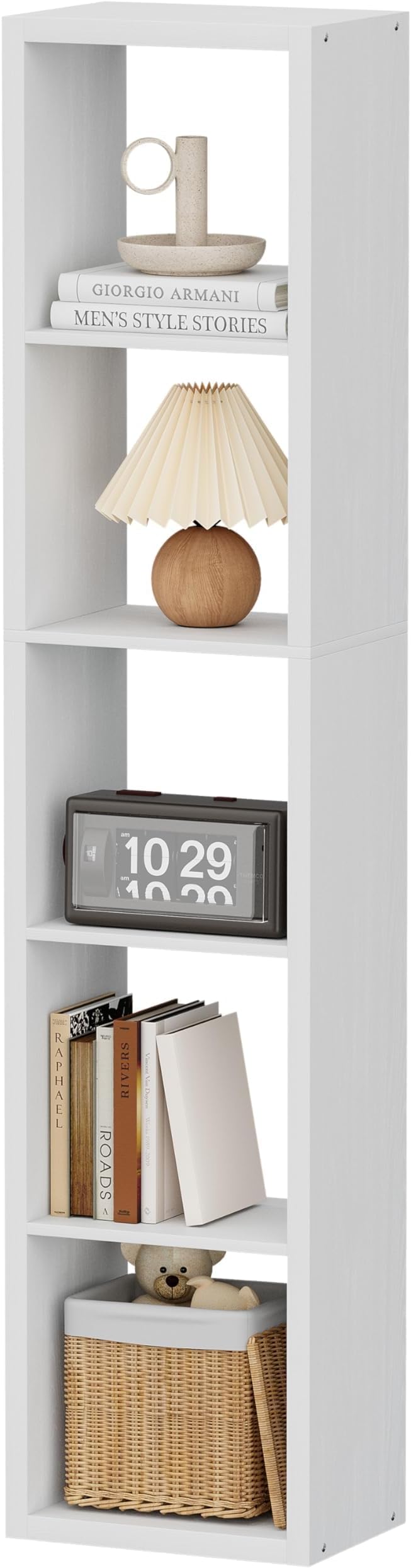 Jpiziso 5 Cube Storage Organizer Single Row, Cube Shelf with Heavy-Duty Thick Boards, 13.31" L x 9.37" W x 60.55" H, Smooth Easy-Clean Panels, Simple Assembly, for Living Room Bedroom Office, White