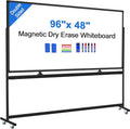 Max-officoo 4'x8' Large Dry Erase White Board with Rolling Stand 96"x48" Double-Sided Mobile Magnetic Whiteboard on Wheels, Including 3 Magnetic Erasers, 7 Markers, 30 Magnets