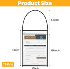 PercyEffie 15 Pack Job Ticket Holders 9 x 12 Inch Dry Erase Pocket Sleeves Clear Document Holder with Hanging Strap Work Order Reusable Repair Plastic Sleeves Shop Ticket Holders(Black)