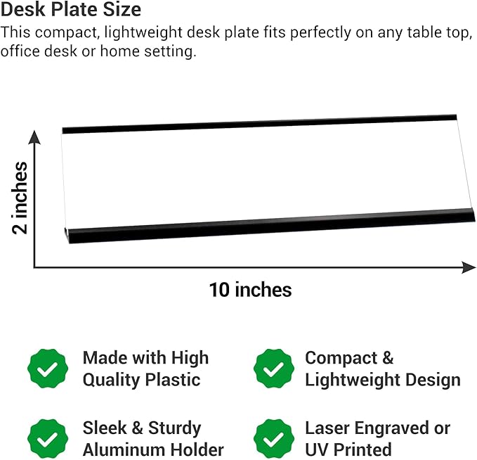 Custom Engraved Desk Plate | Personalized with your Name and Title | Perfect Decor for Office, Business, or Home | Multiple Font and Color Options | 2x8" or 2x10" (Black w/White Letters, 2x10")