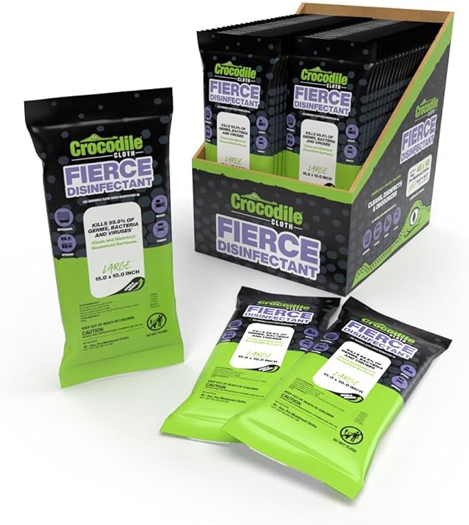 Crocodile Cloth Fierce Disinfectant Wipes - 480 Count (48 Packs of 10 Count) 15" x 10" Multi-Surface Disinfecting Cleaning Cloths For Kitchens, Bathrooms, Offices & Schools