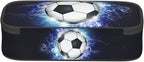 SNAPMADE Soccer Ball Pencil Box Sports Pencil Case for Boys Men, Large Capacity Durable Blue Black Pencil Pouch Storage Pen Bag Stationary Case with Double Zippers