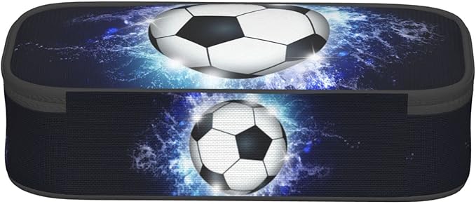 SNAPMADE Soccer Ball Pencil Box Sports Pencil Case for Boys Men, Large Capacity Durable Blue Black Pencil Pouch Storage Pen Bag Stationary Case with Double Zippers