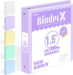BinderX Extra Durable 1.5 Ring Binder, Round Ring 1.5 Inch Binders, Fits 325 Sheets of 8.5x11 Paper, Customizable View Cover with Inside Pockets, Cute 1.5" Binder, School Supplies for Girls, Lavender
