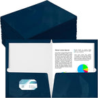 Yeaqee 100 Pack 2 Pockets Glossy Laminated Paper Folder First Day of School Presentation Folder Letter Size Two Pocket File Portfolio Holder Back to School Items Bulk for Teacher Office (Navy)