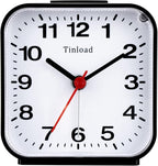 Tinload Small Battery Analog Alarm Clock Silent Non Ticking, Ascending Beep Sounds, Snooze,Light Functions (Black-B)