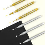 Grabie Gold&Silver Extra Fine Tip Acrylic Paint Marker Set, 6 Pack Gold Paint Markers, 0.7mm Acrylic Paint Pens for Black Paper, Halloween Pumpkin, Christmas DIY, Silver Pen(Gold&Silver)