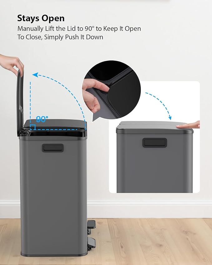 Lovewind Trash Can, 2 x 10.5 Gallon (2 x 40 L) Garbage Can for Kitchen Dual Compartment Recycling Kitchen Step Trash Bin, Stainless Steel Trash and Recycle Bin Combo with Soft-Close Lid, Grey