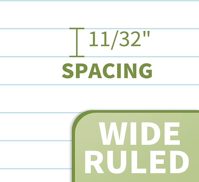 SUNEE Spiral Notebook, 1-Subject, Wide Ruled Paper, 8" x 10-1/2", 100 Sheets per Notebook, 3-Hole Punched Paper, Water Resistant Cover, Double-sided Pockets, Spiral Lined Notebooks for School, Green