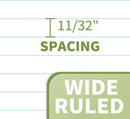 SUNEE Spiral Notebook, 1-Subject, Wide Ruled Paper, 8" x 10-1/2", 100 Sheets per Notebook, 3-Hole Punched Paper, Water Resistant Cover, Double-sided Pockets, Spiral Lined Notebooks for School, Green