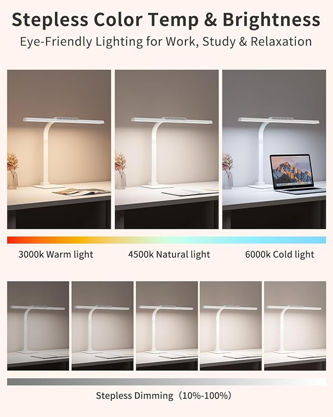 SEOUFRDZ LED Desk Lamp with Base, 24W Brightness Touch Control Desk Light for Home Office, Eye-Caring Tall Adjustable Architect Lights for Reading, Drawing, Crafts, Gaming, Workbench, Study