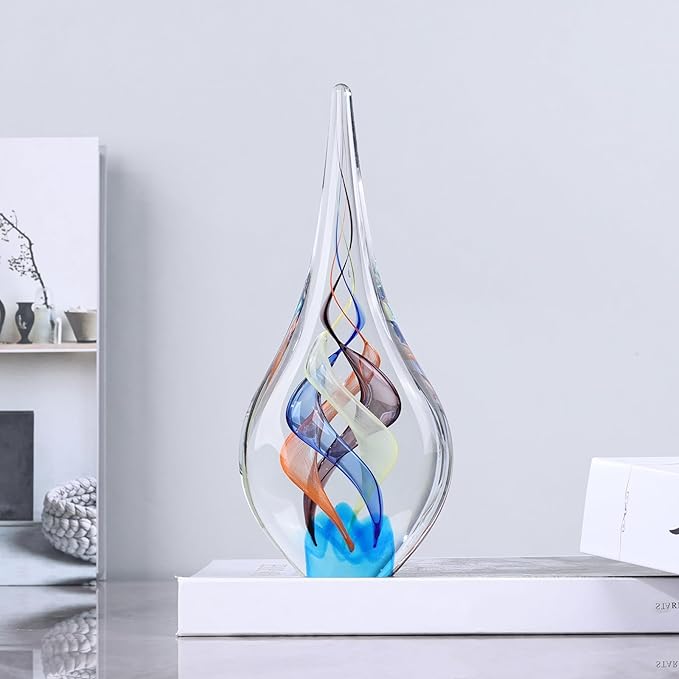 9" Tall Sculpture Hand Blown Glass Decor, Paperweight for Office Desk, Modern Glass Art Figurines Mediterranean Beach House Decor, Living Room Coffee Shelves Table Top Decoration (Colorful)