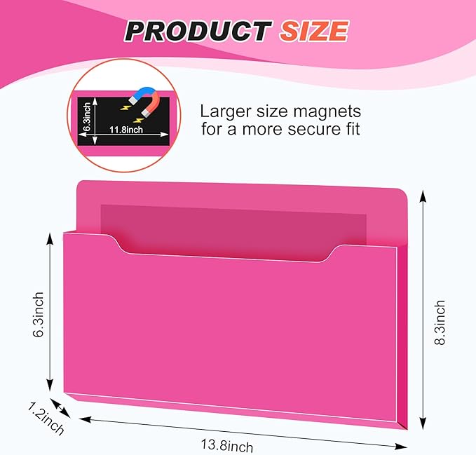 Feifeiya Magnetic Pocket File Holder Large File Folder Organizer Paper Mail Letters Holder Wall Hanging Office Supplies for Refrigerator Whiteboard Cabinets(13.8 x 8.3 Inch,Horizontal,Rose-red)