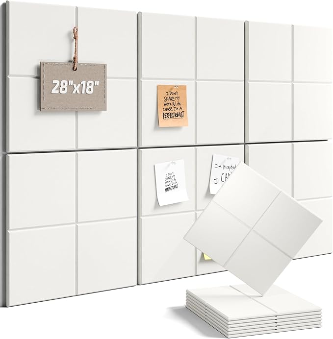 Fluxynara Felt Bulletin Board Tiles -28"x18" Cork Board Alternative for Office Decor, Push Pin Board Wall Organizer 6-Pack-Milky White