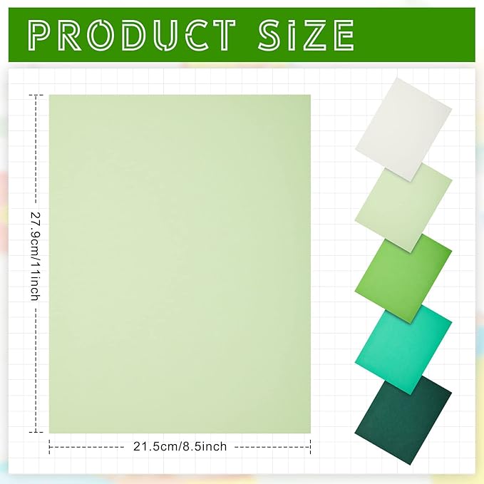 Sinmoe 100 Sheets 5 Shades Cardstock Paper 8.5 x 11 Inches 180gsm Solid Core Printer Paper for Scrapbooking DIY Arts Crafts Making Office Home Supplies (Green Series)