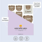 Large Name Labels for Kids (33) - Custom Stickers for Daycare and School Supplies - Durable, Waterproof Stickers for Water Bottles, Lunch Boxes, and More with Unique Designs - Bear