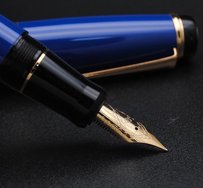 xixixiaozhu Metal Big Fountain Pen Set Medium Nib 0.7mm, Includes Ink Refill Converter, 5 Ink Cartridges & Gift Box (Medium Nib 0.7mm, Blue)