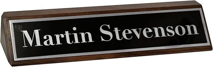 Custom Desk Wedge Name Plate - Personalized Titles and Styles (2x10 Inch, Solid Walnut w/Name Plate)