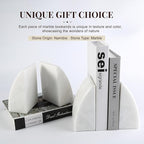 Koville Marble Bookends for Shelves, Large Bookends for Heavy Books, Natural Stone Book Stopper for Books CD Movies, Aesthetic Decorative Book Ends (White)
