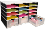 Desktop Organizer 12 Letter Tray Sorter Plus Riser Storage Base & 3 Storage Drawers - Ultimate Office TierDrop Desktop Organizer Stores All of Your Documents & Supplies in One Compact Modular System