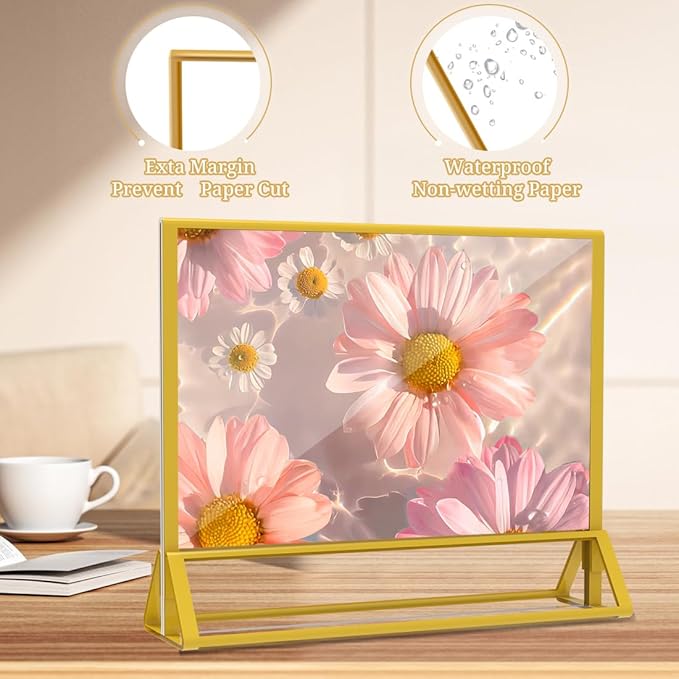PPH-Sisy Clear Acrylic Sign Holder 6x 4 Horizontal Double Sided Gold Frame Display Stand Table Flyer Holder for Wedding Table Number Menu Holder (6pcs)
