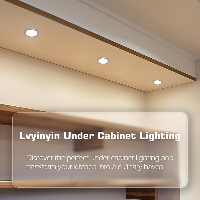 Lvyinyin Single Under Cabinet Puck Light, Collection Display Cases Bookshelf Counter LED Lighting, 120V Electric Wired Wall Plug in, On Off Switch, White Cords, 2 Packs, Daylight