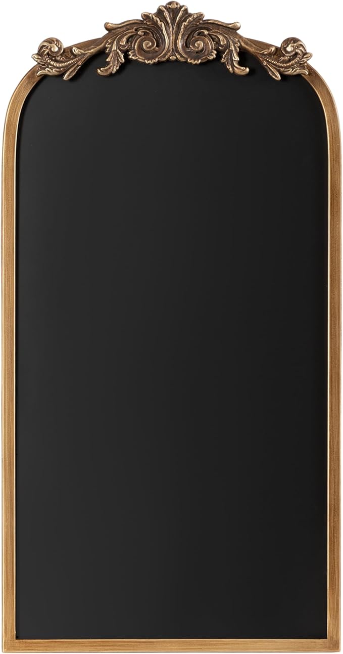 Kate and Laurel Arendahl Decorative Vintage Arch Chalkboard; 13 x 25; Gold; Framed Arched Ornate Magnetic Chalkboard for Unique Display; Decoration; and Organization
