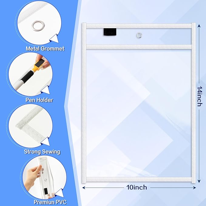 Seajan 120 Pcs Clear Dry Erase Pockets Plastic Sleeves for Paper 14 x 10 Inch Reusable Job Holder Shop Ticket Holders Order Pockets Organizer Teacher Supplies for Classroom (White)