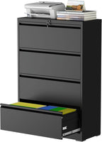 mysteeldepot 4 Drawer Lateral File Cabinet with Lock, Metal File Cabinet, Lateral File Cabinets for Home Office, Heavy Duty File Storage Cabinet for Legal/Letter/A4 Document, Assembly Required, Black