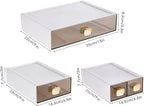 DETEIN 2 PACK Desk Organizer with Drawer Stackable Storage Drawer Small Desktop Drawer Plastic Clear Desk Organization Storage Box for Accessories, Markers, Clips, Cables (White,M-2 Drawer,Pack of 2)